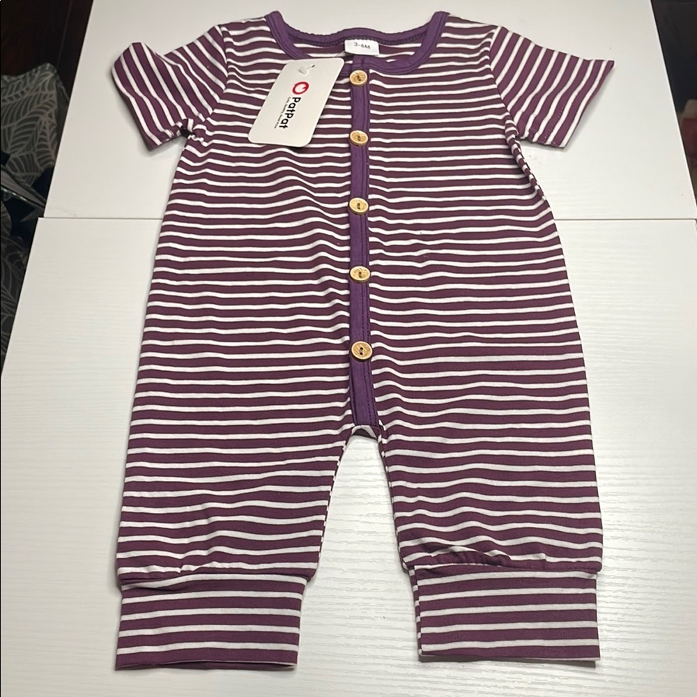 Pat pat Purple and White Striped Baby Romper